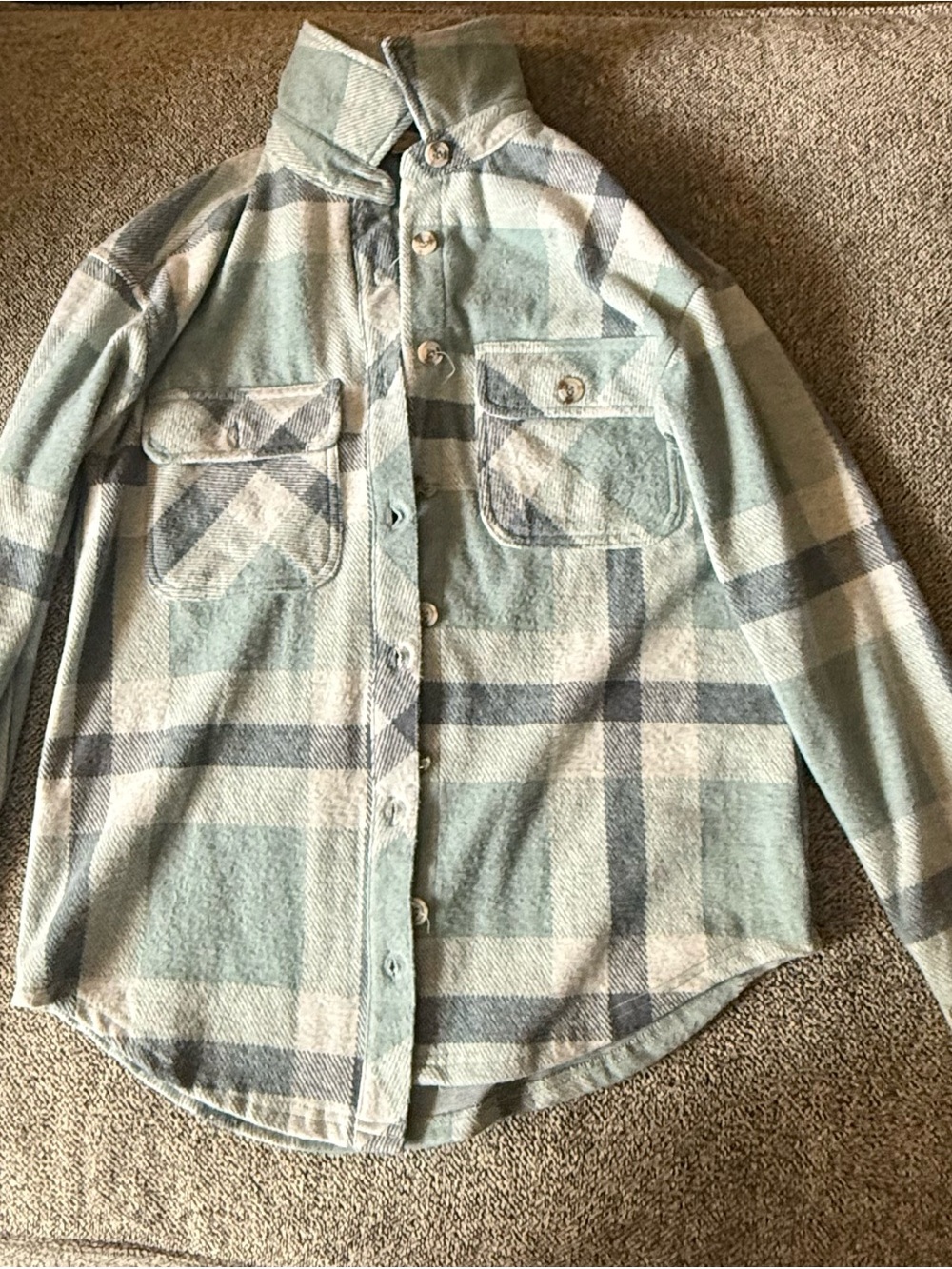 Ultra Flirt Mint Green and Gray Plaid Button-Down Shirt